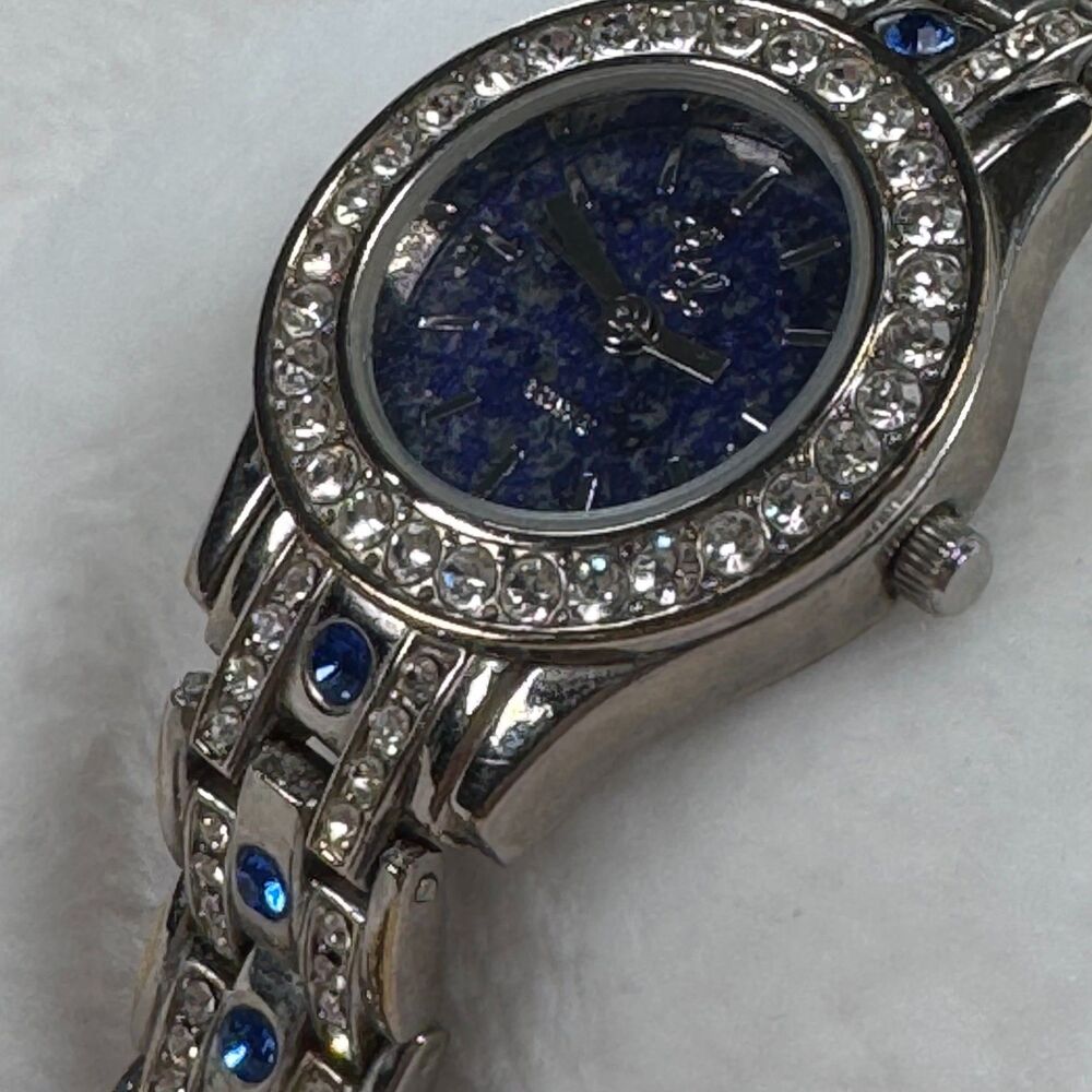Glam Sapphire Blue Rhinestone Bracelet Watch Lapis Y2K  Style HSN Colleen Lopez - Picture 2 of 16